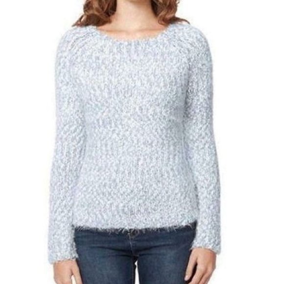 Shaggy Eyelash Sweater Stretchy Blue Grey White NWOT XL - Picture 13 of 14